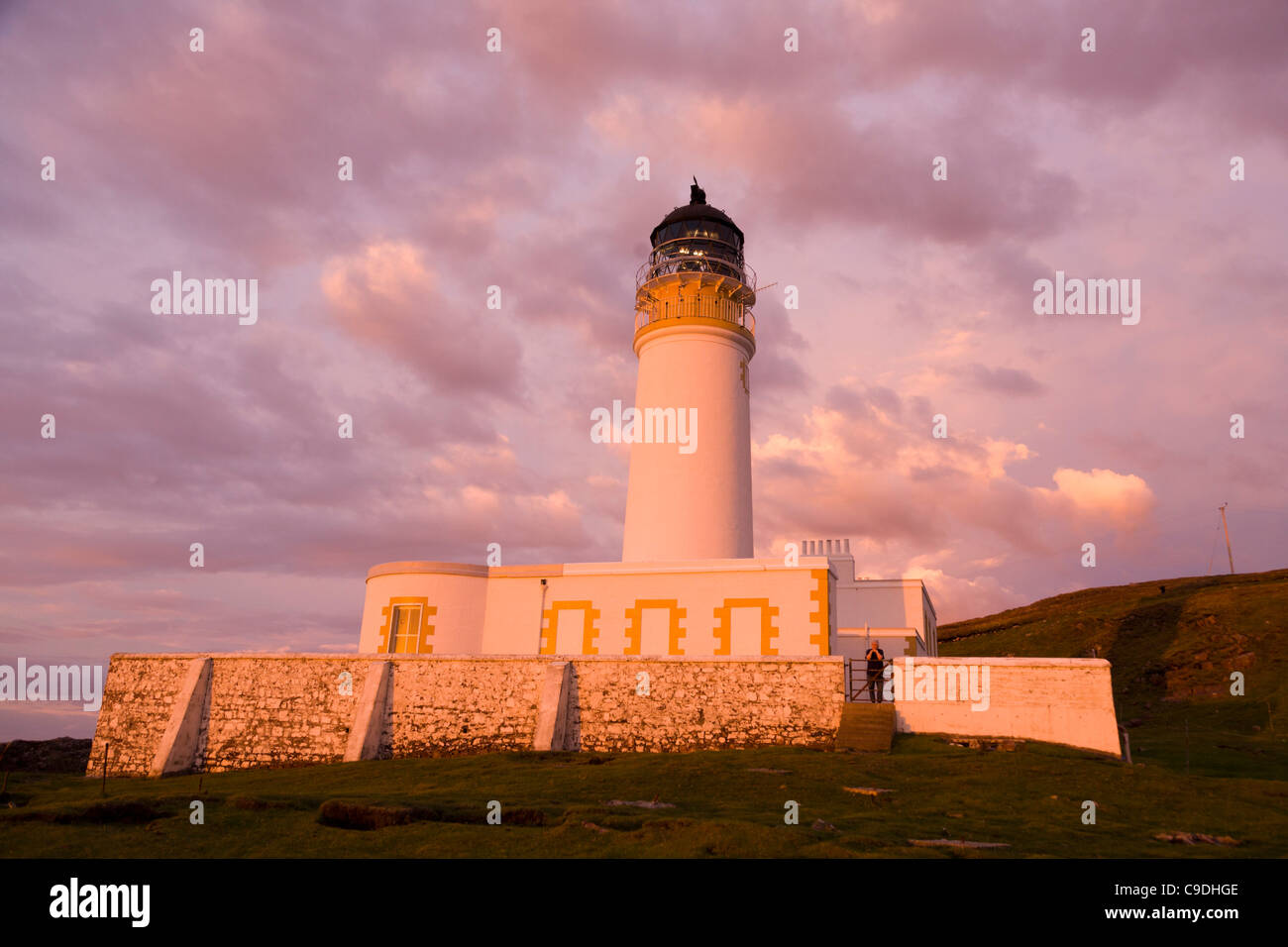 Rua Reidh or Rubha Reidh Lighthouse Melvaig Gairloch Ross-shire Scotland Red Sunset Stock Photo
