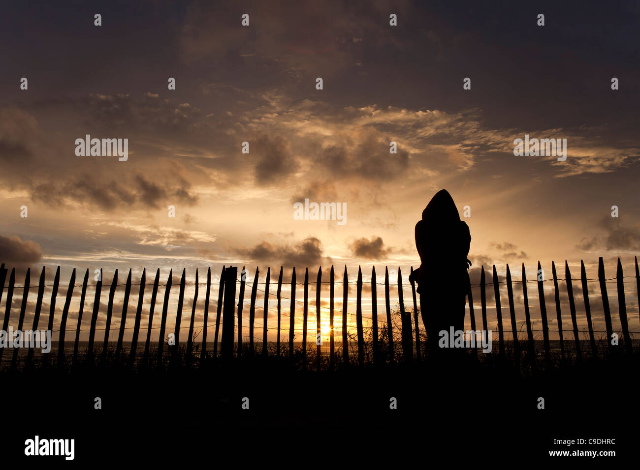 A man watches the sunset over a beach in France Stock Photo - Alamy