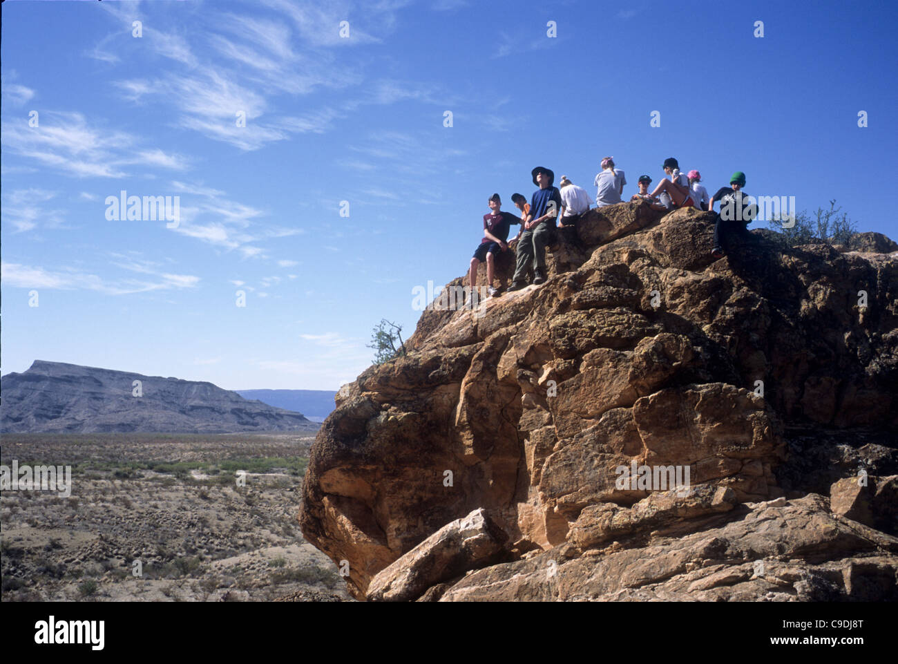 The Chimneys rock formation is a popular hiking spot on the west side of Big Bend National Park in west Texas. Stock Photo