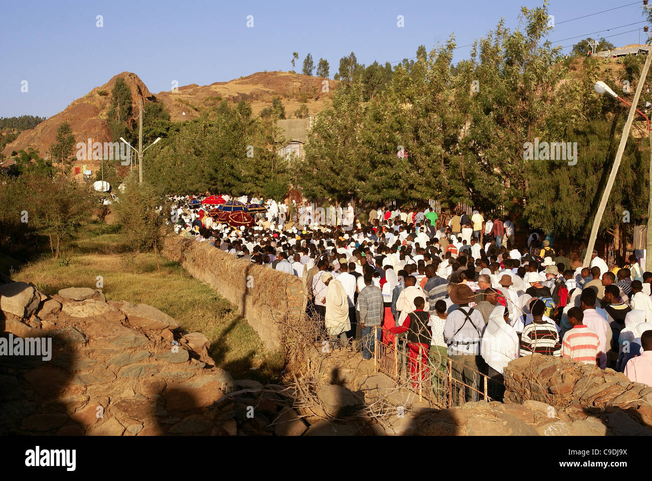 Ethiopian pilgrims during Timkat, the Ethiopian Orthodox celebration of the Epiphany, Stock Photo