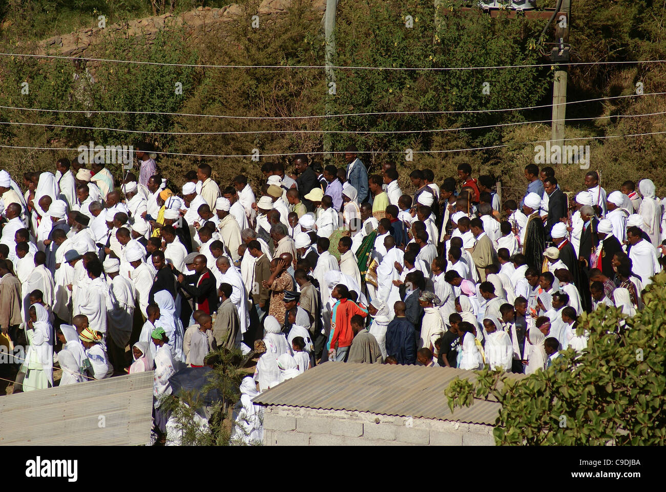 Ethiopian pilgrims during Timkat, the Ethiopian Orthodox celebration of the Epiphany, Stock Photo