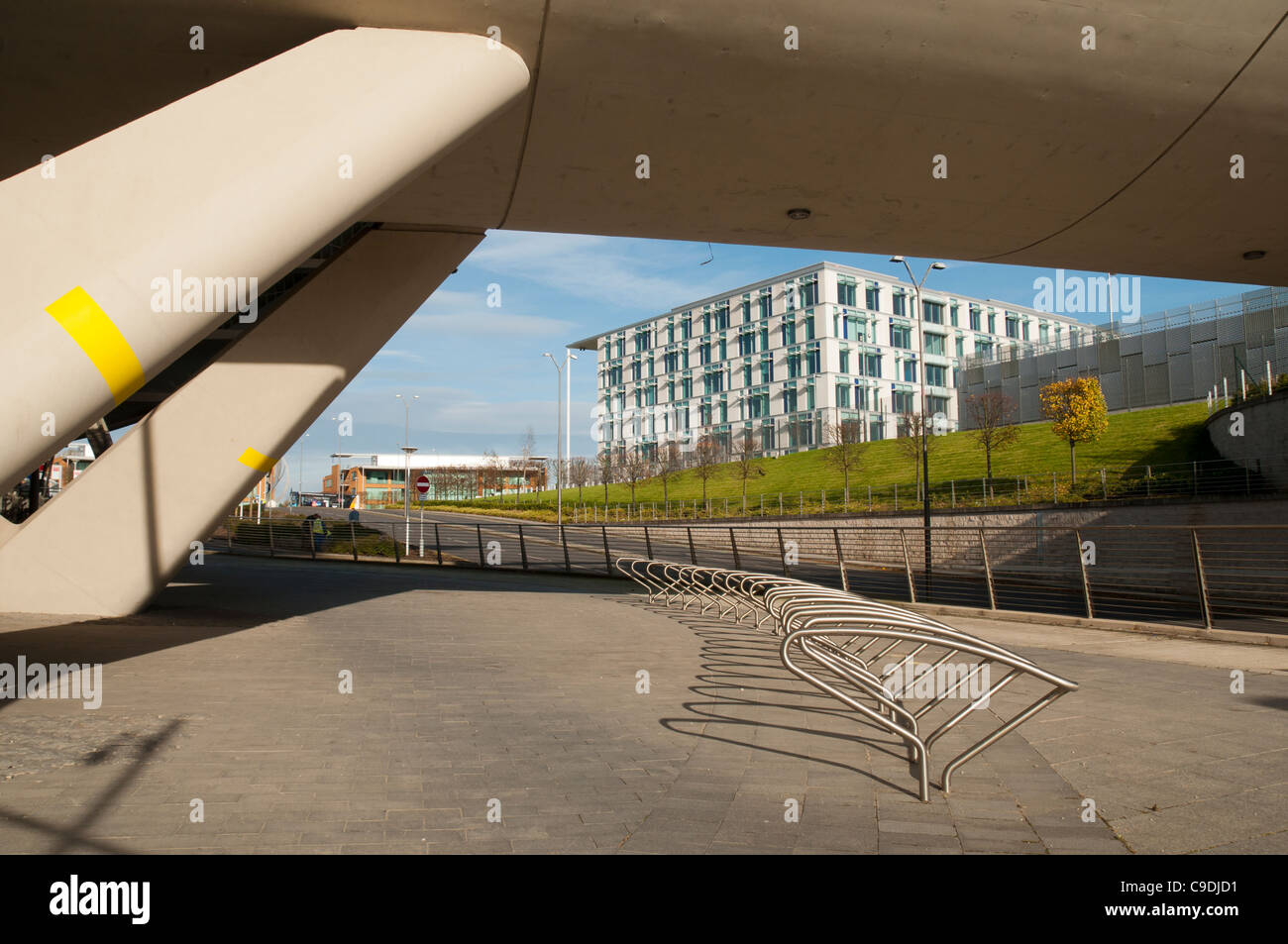 Under the Metrolink tram (light rail) station at Central Business Park