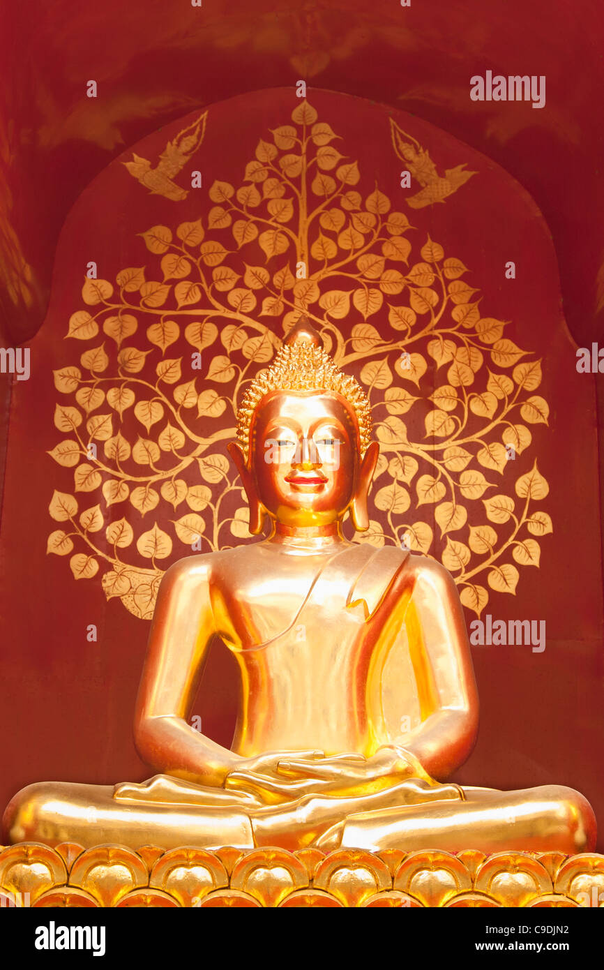 The golden Buddha statue inside the chedi of Wat Phan On, Chiang Mai, Thailand Stock Photo
