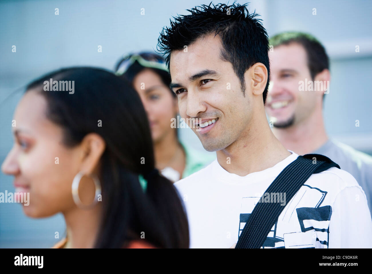 Students standing together and smiling stock photo alamy