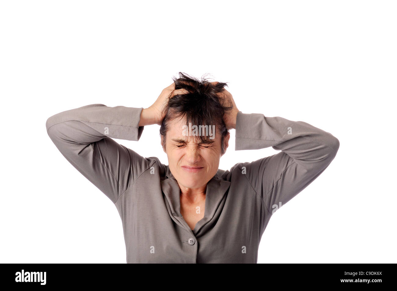 woman pulling out her hair. Isolaten on white background Stock Photo