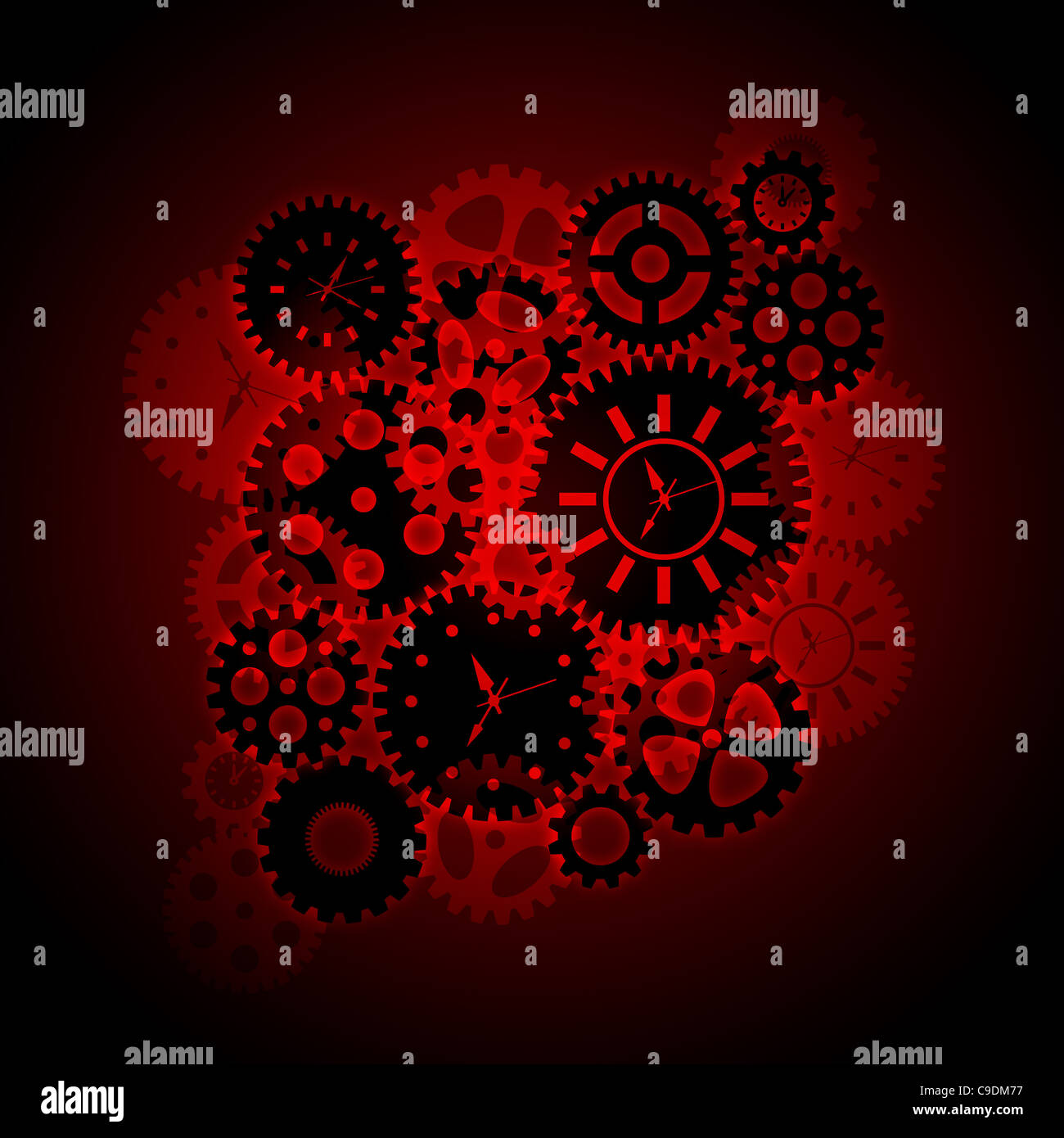 Time Clock Gears Clipart Silhouette on Red Background Illustration Stock Photo