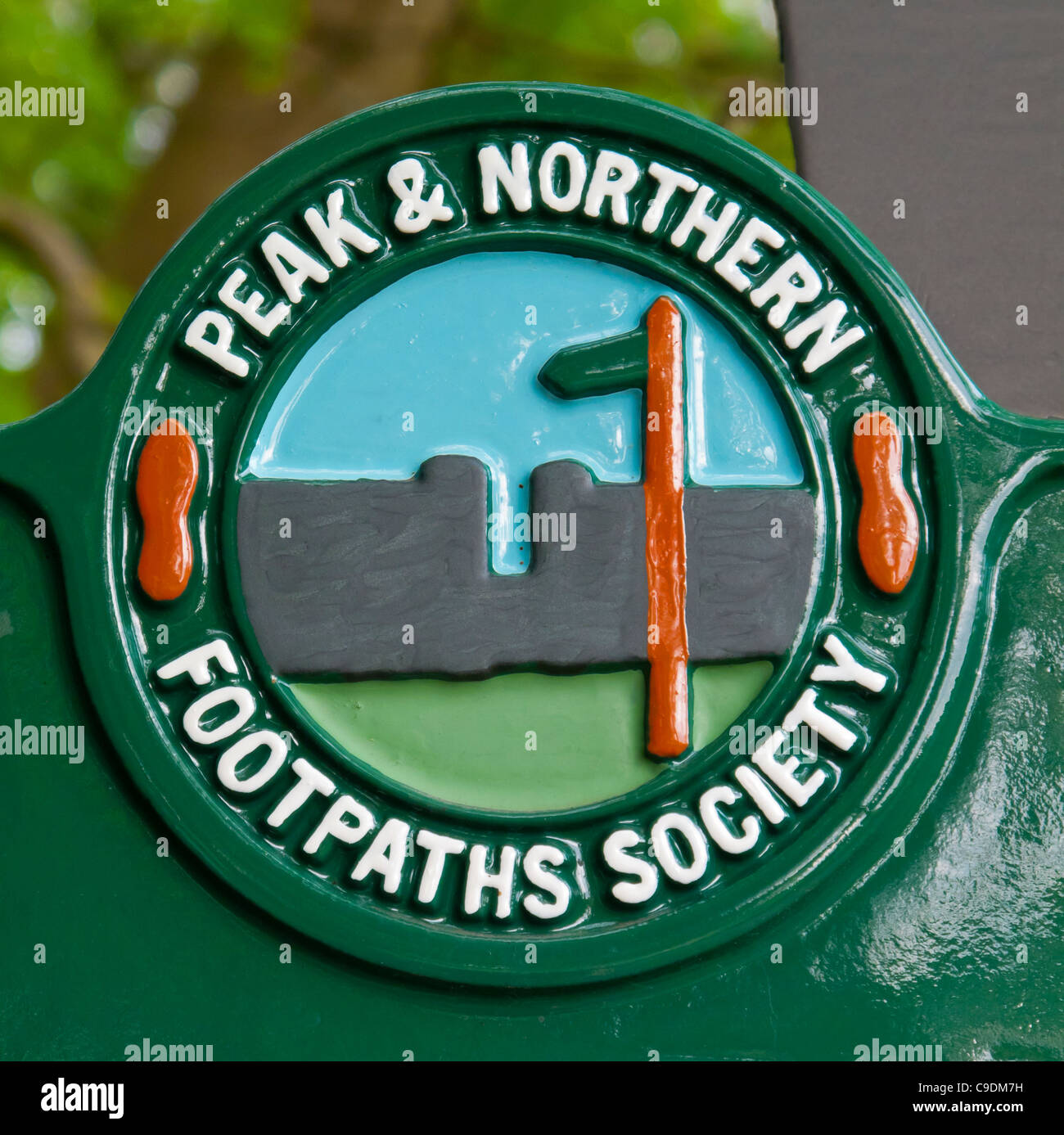 Close up of sign erected by the Peak and Northern Footpaths Society in the Peak District Derbyshire England UK Stock Photo