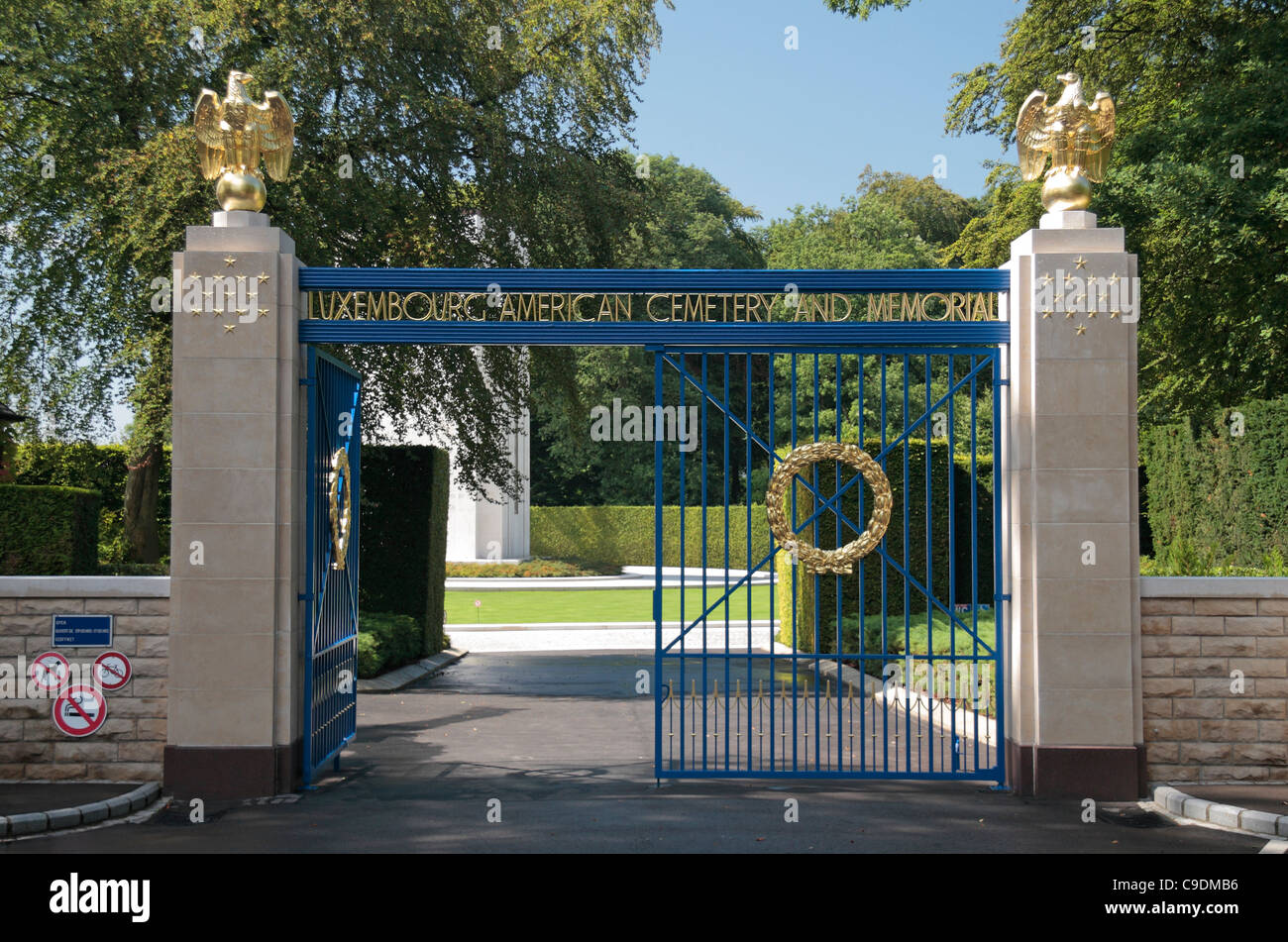 Main entrance gate to the Luxembourg American Cemetery, Luxembourg City, Luxembourg. Stock Photo