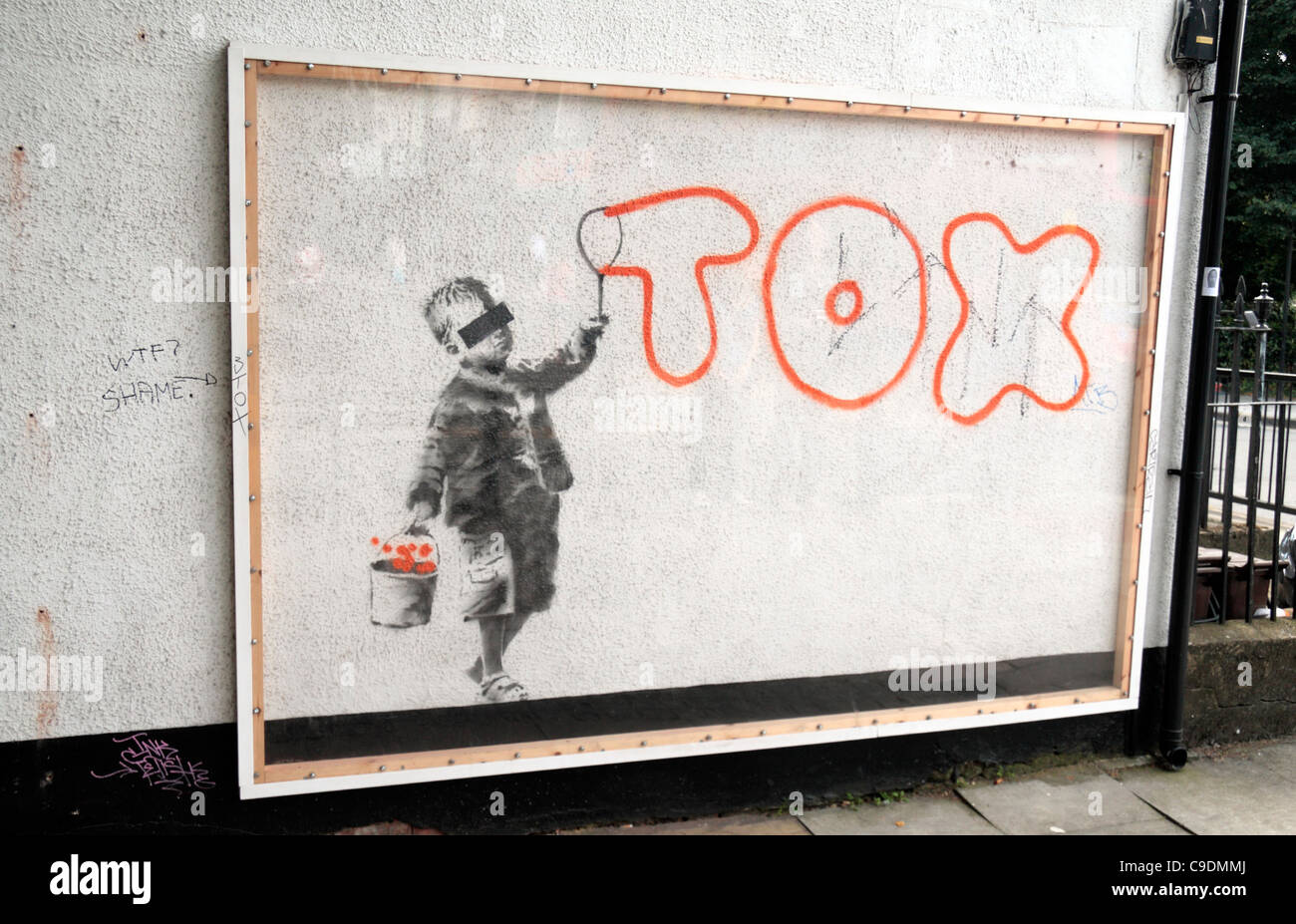 The 2011 'TOX' Banksy (graffiti) drawing on Jeffrey's Street, Camden, London, UK. Stock Photo