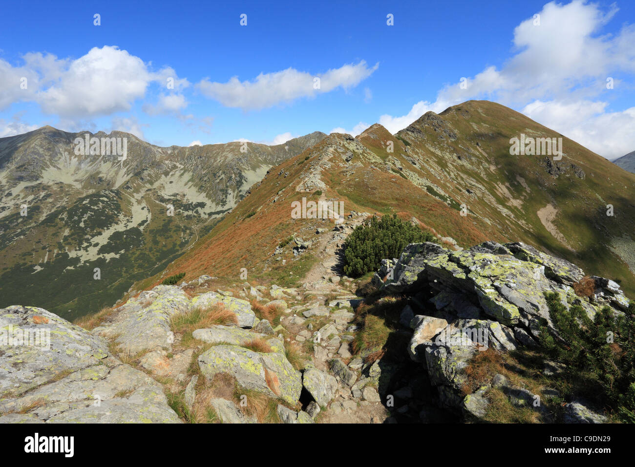 The hiking trail from Baranec to Ostry Rohac in Rohace, western part of High Tatras National Park, Slovakia. Stock Photo