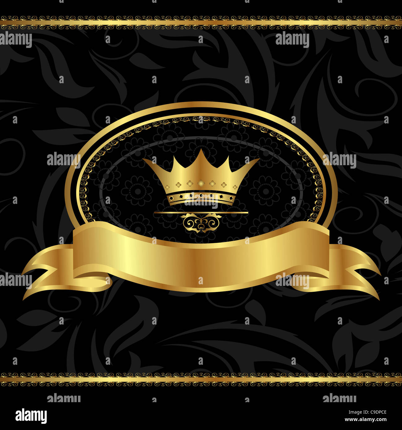Illustration royal background with golden frame and heraldic crown ...