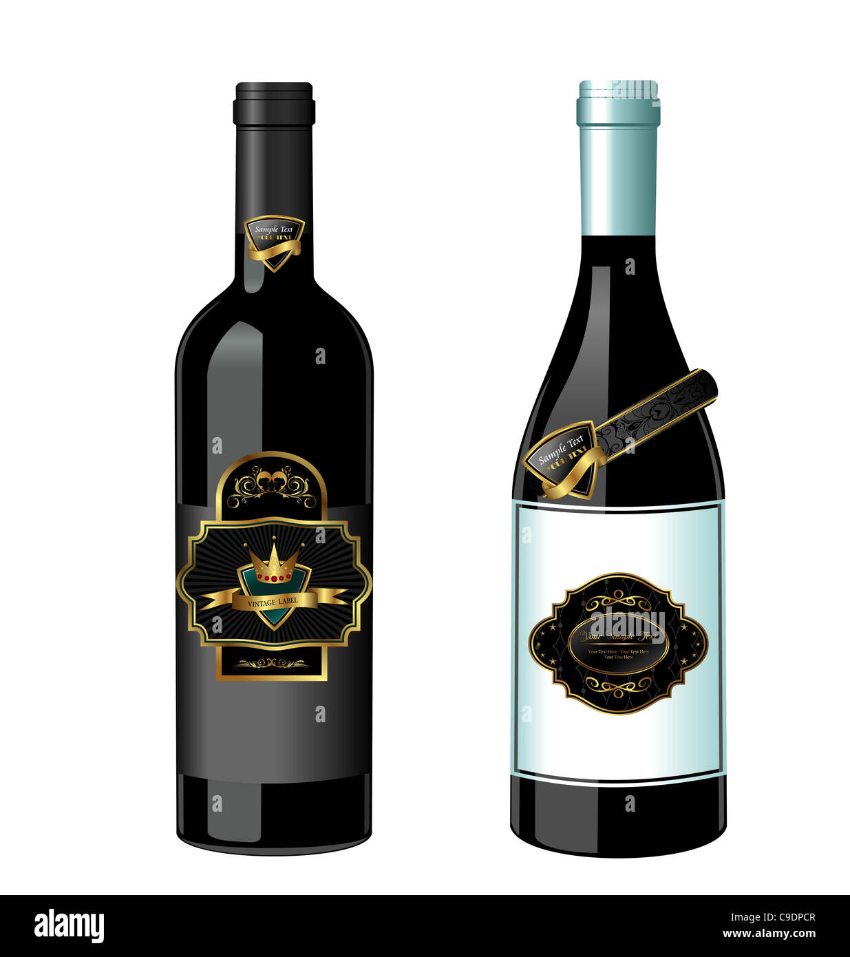 Illustration set wine bottles with label isolated on white background ...