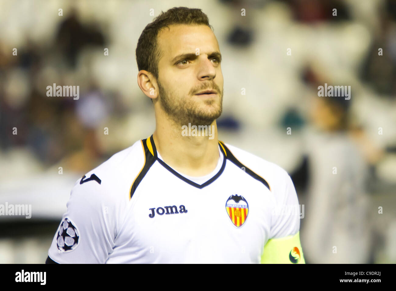23/11/2011. Valencia, Spain  Football match between Valencia Club de Futbol and KRC Genk, Matchday 5, E Group, Champions League -------------------------------------  Roberto Soldado, from Valencia CF scored 3 goals in the game that finished 7-0 for Valencia CF Stock Photo