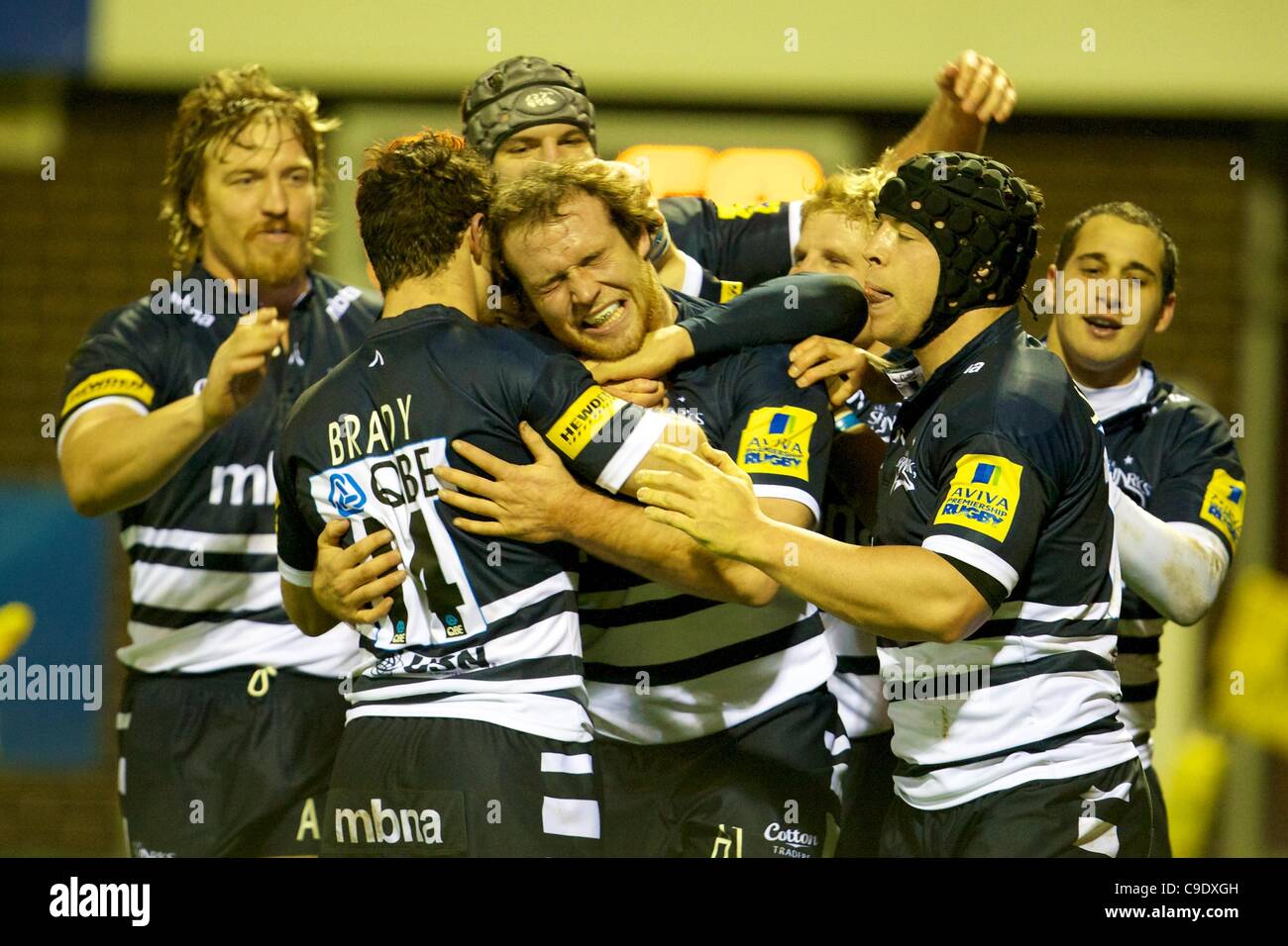 25.11.2011 Stockport, England. Sale Sharks in action during the Aviva Premiership match between