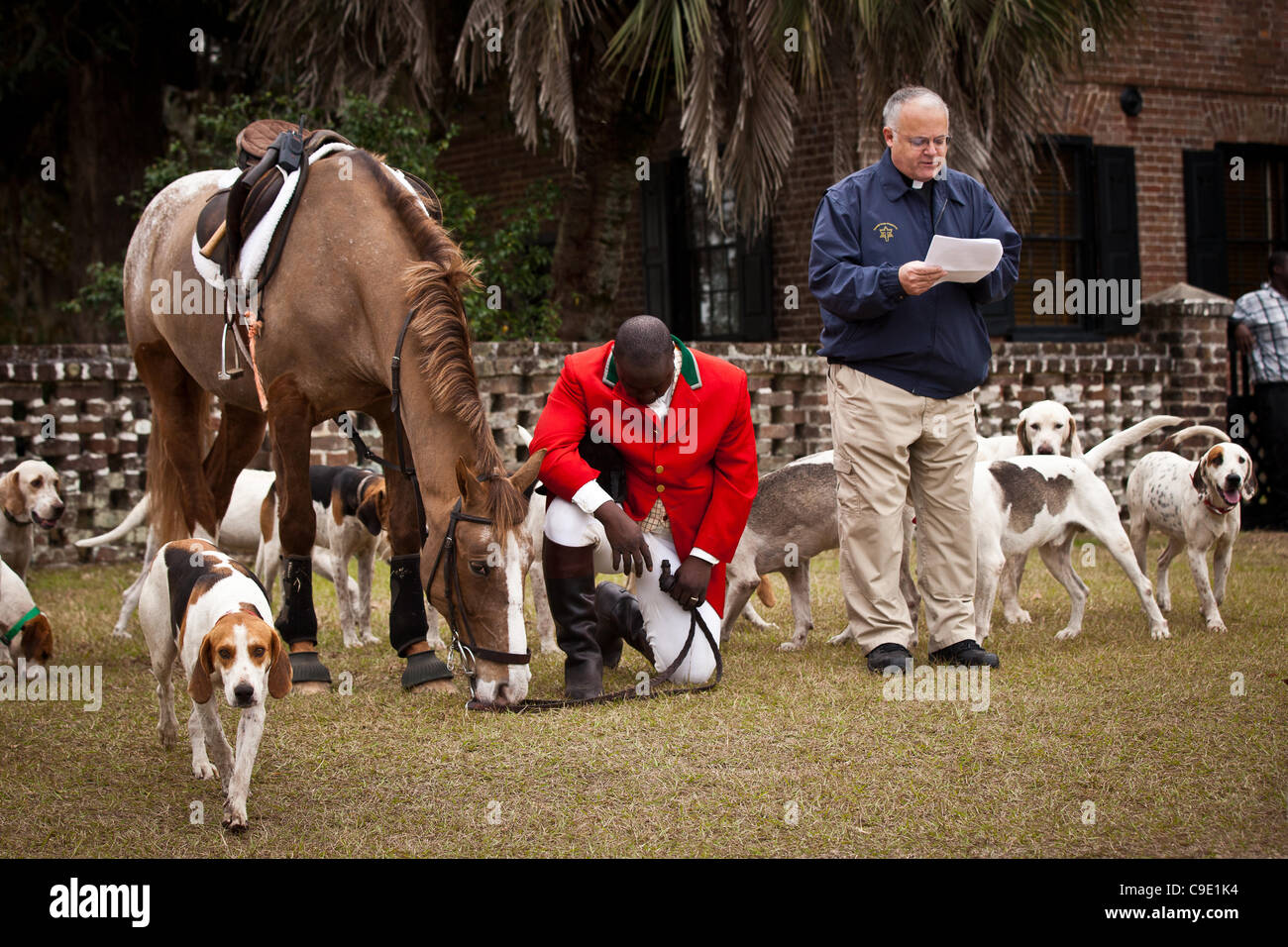 Middleton Hunt Chaplain Rob Dewey blesses the hounds marking the start of the fox ...
