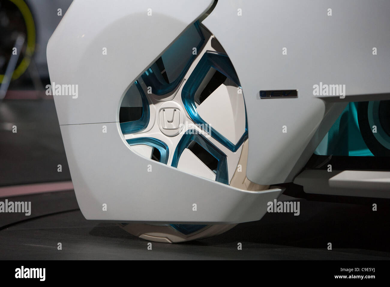 December 30, 2011, Tokyo, Japan - A close up of the wheel of Honda Motor Co.'s 'Micro Commuter' concept car is shown during the 42nd Tokyo Motor Show. The show opens to the general public from December 3-11. (Photo by Christopher Jue/AFLO) Stock Photo