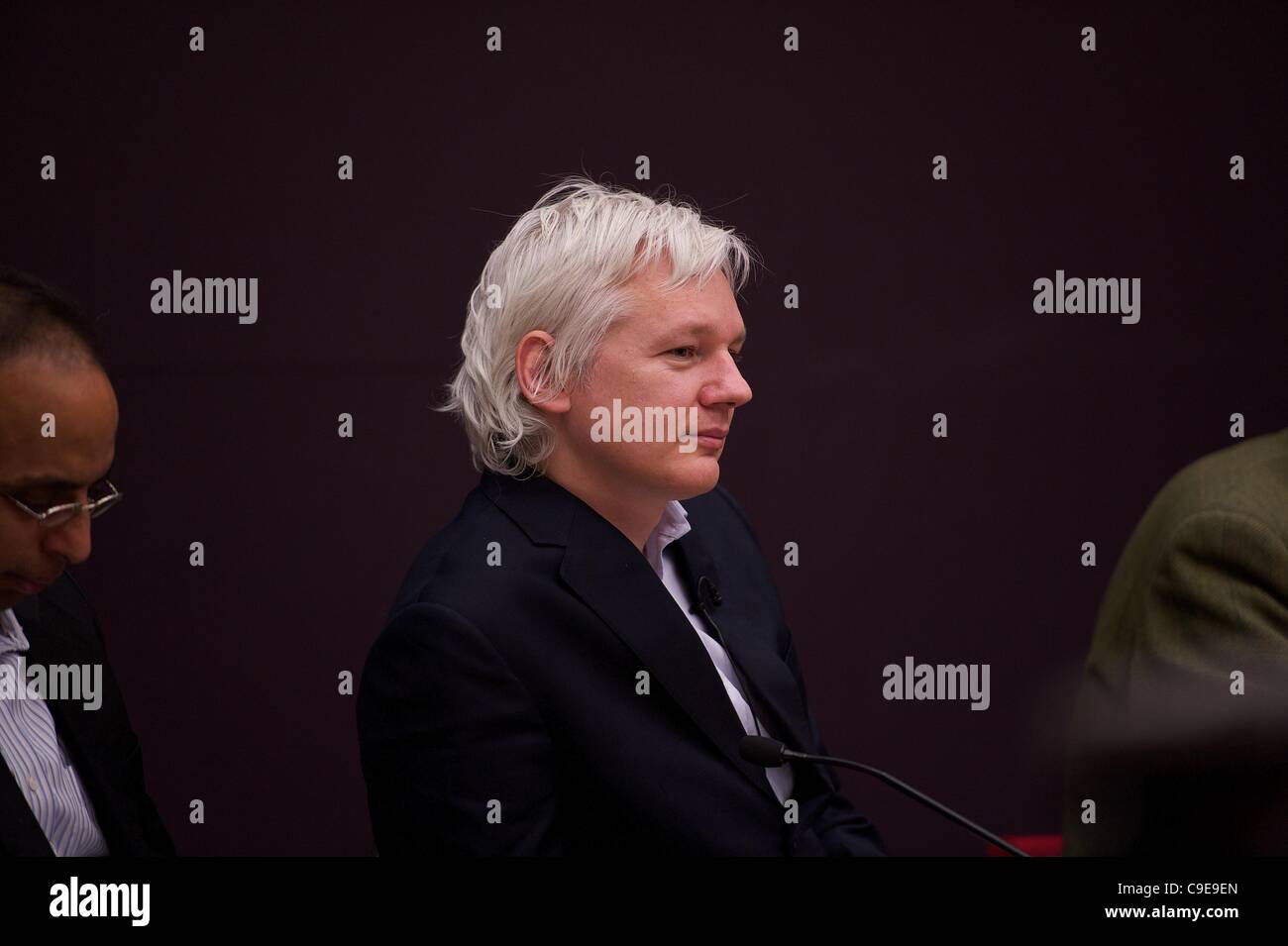 Wikileaks founder Julian Assange speaks at a press conference at City University in central London on 1st December 2011. Stock Photo