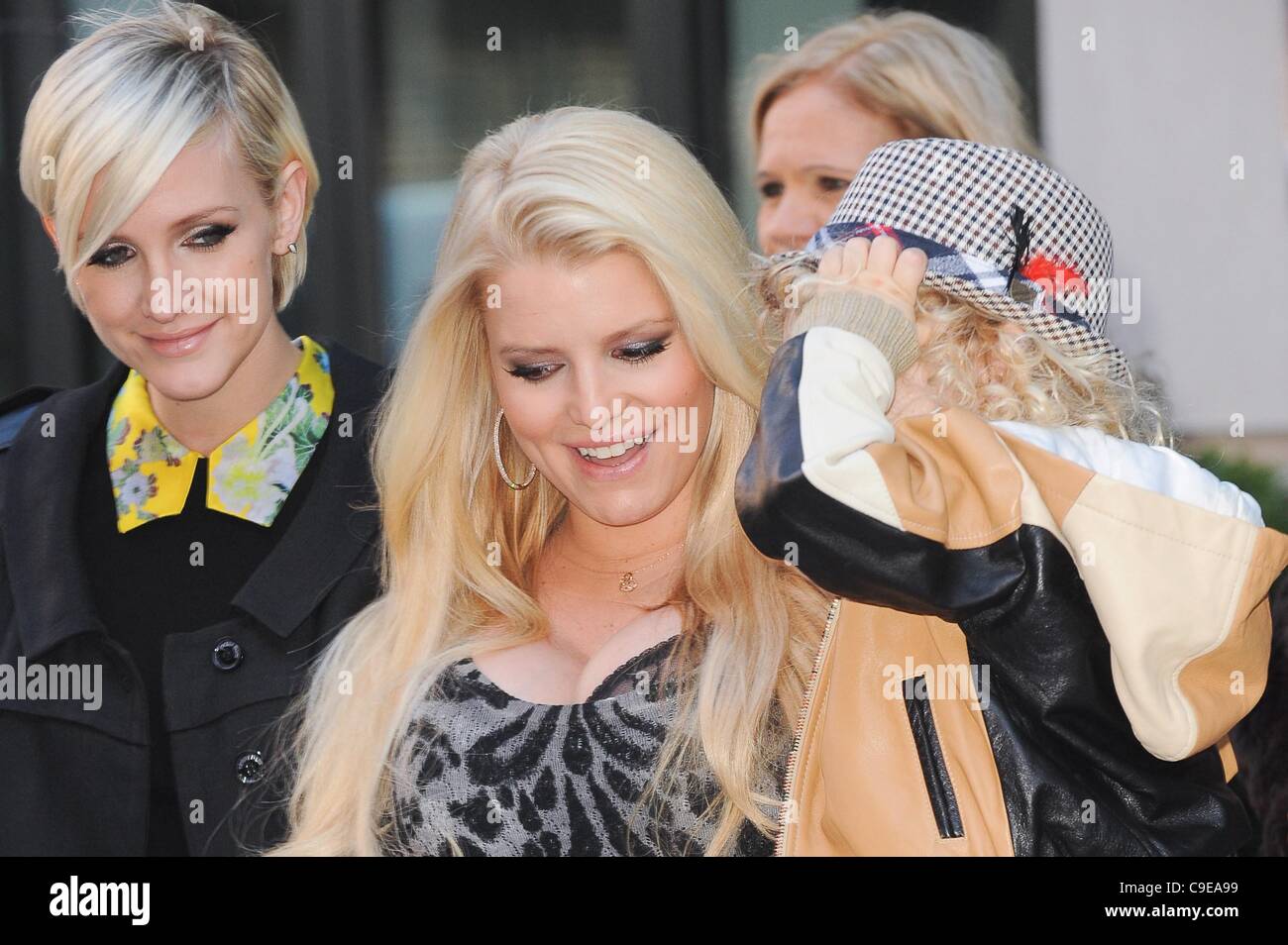 Ashlee Simpson, Jessica Simpson, Bronx Wentz, leave their Soho hotel out and about for CELEBRITY CANDIDS - THU, , New York, NY December 1, 2011. Photo By: Ray Tamarra/Everett Collection Stock Photo