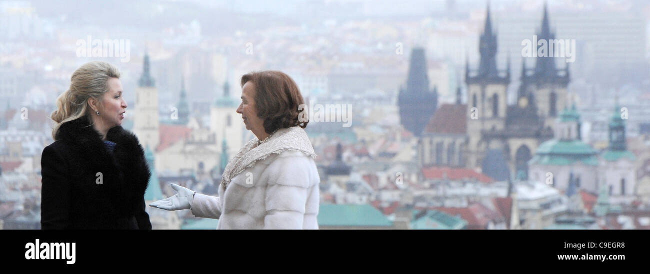 Livia Klausova (right), wife of Czech President Vaclav Klaus and Svetlana Medvedeva, wife of Russian president Dmitry Medvedev pictured in Prague on Thursday, Dec 8, 2011. Medvedev is on an one-day visit to the Czech Republic. (CTK Photo/Stanislav Zbynek) Stock Photo