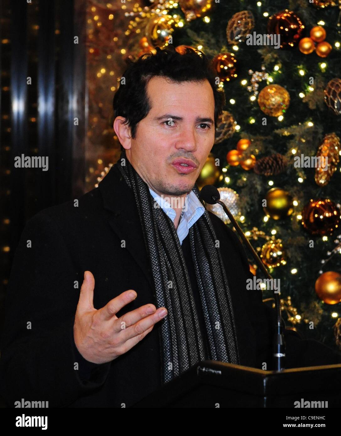 Dec. 9, 2011 - Manhattan, New York, U.S. - Actor JOHN LEGUIZAMO and the Academy Award winning team from ''The Cove'' light the Empire State Building red to raise awareness for the protection of dolphins in Taiji, Japan. (Credit Image: © Bryan Smith/ZUMAPRESS.com) Stock Photo
