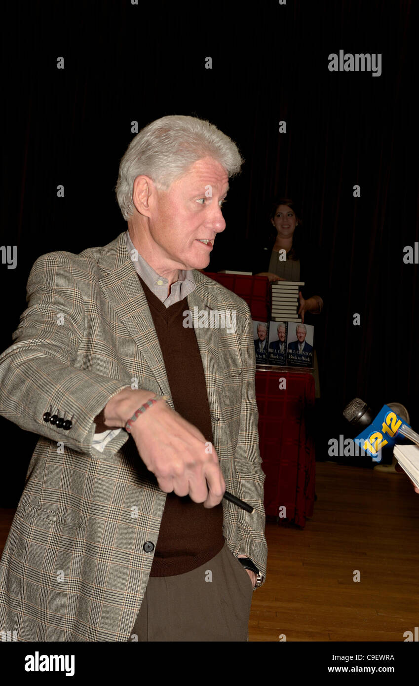 Portrait of President Bill Clinton as he speaks to the press during book signing event for Back to Work at his hometown library in Chappaqua New York. Approximately 500 people attended the event on Friday, December 9, 2011. Stock Photo