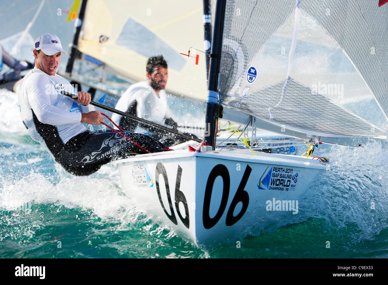 10.12.2011. Perth, Australia. Vasilij Zbogar (SLO) competes in the finn men's one person dinghy category on the eighth day of the ISAF World Sailing Championships a qualifying event for the 2012 Olympic Games, held in Fremantle on the Indian Ocean. Stock Photo