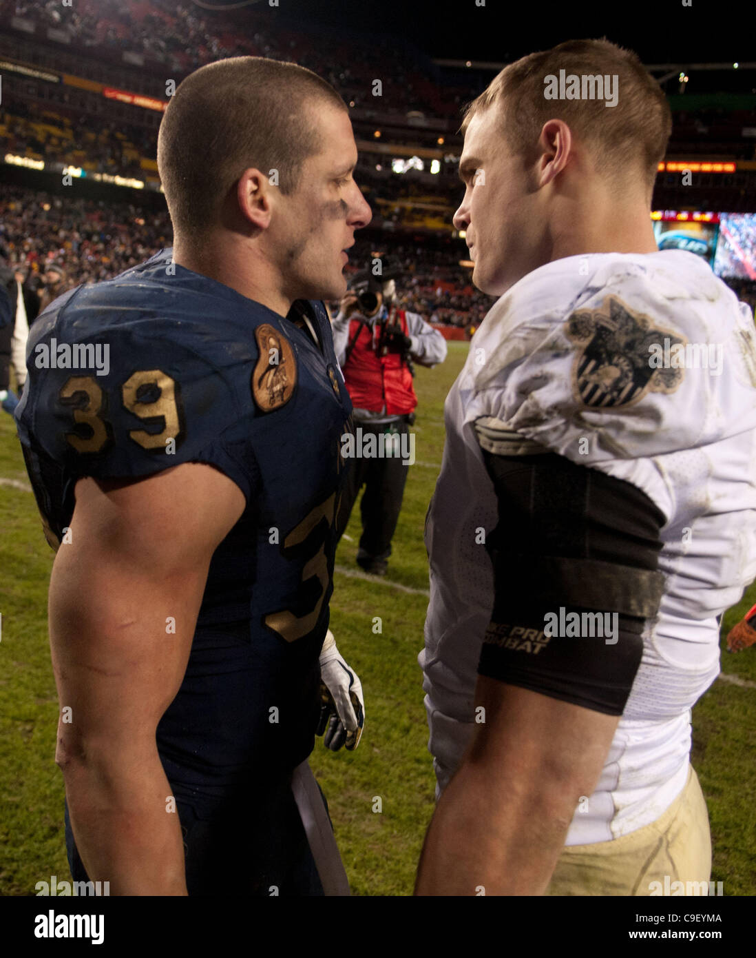 Navy's ALEXANDER TEICH, left, and Army's STEVEN ERZINGER talk after the