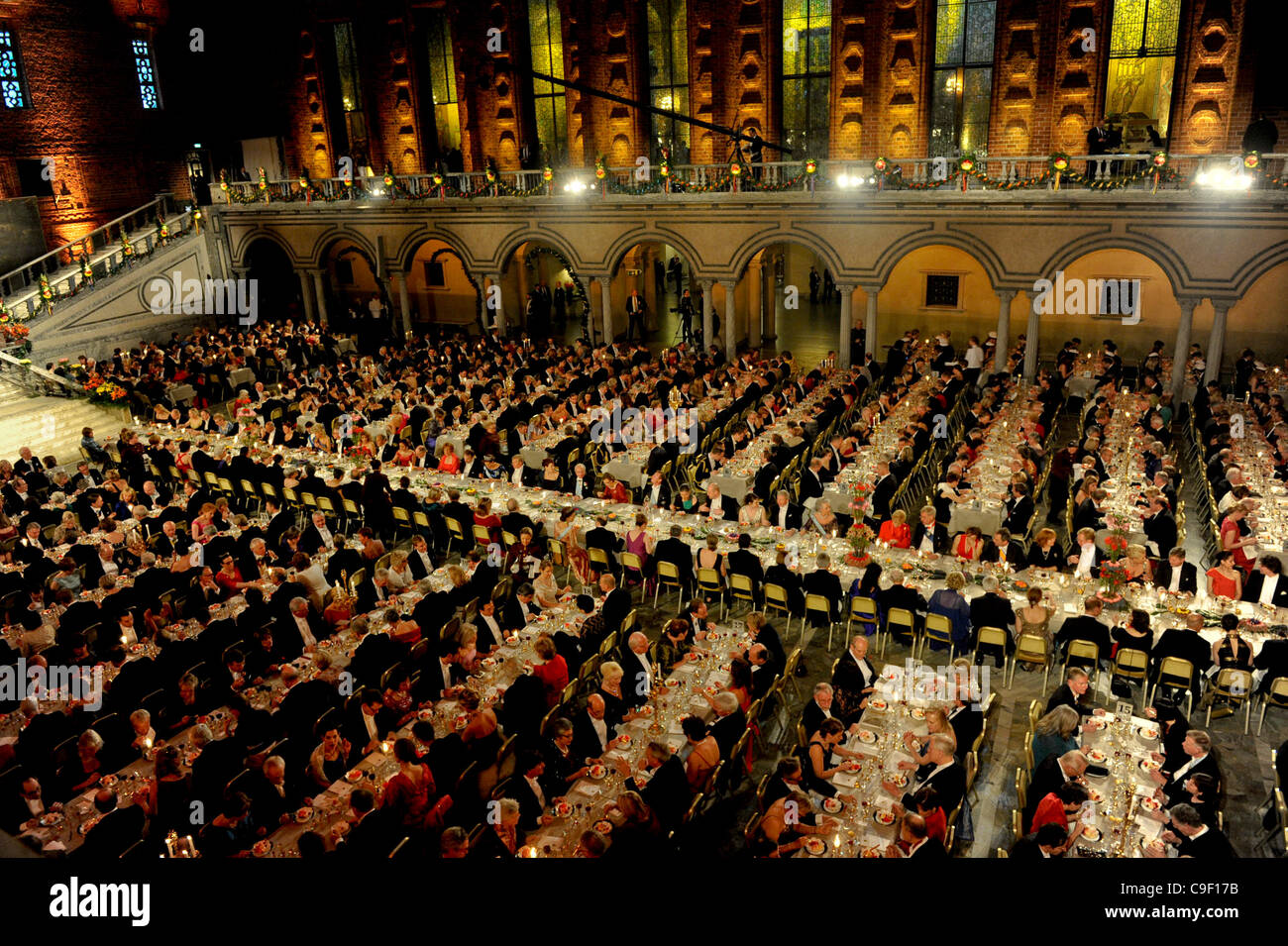 The gala dinner honoring the Nobel Prize Laureates in the Blue Hall in Stockholm City Hall on Saturday December 10th 2011 Stock Photo