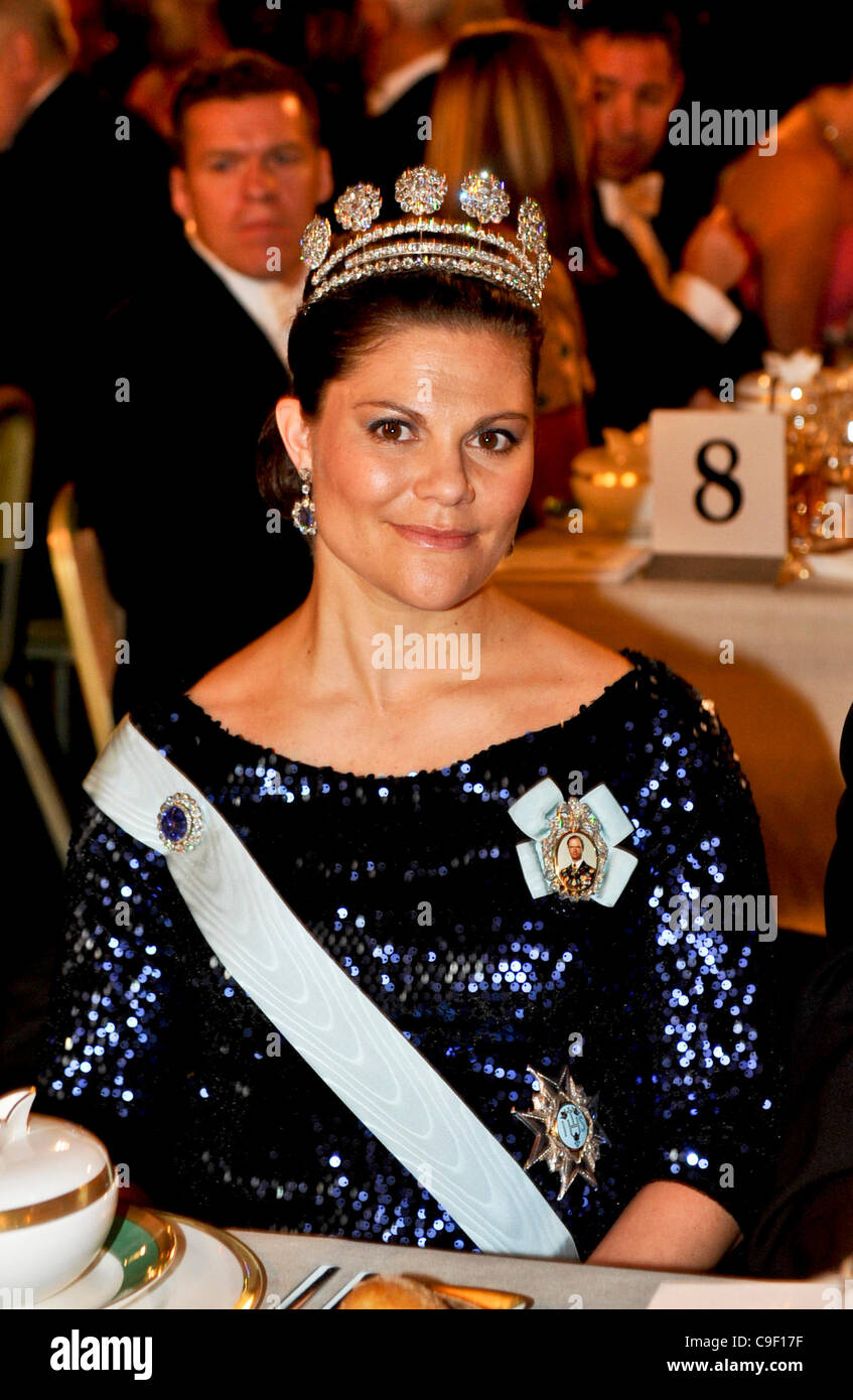 The gala dinner honoring the Nobel Prize Laureates in the Blue Hall in Stockholm City Hall on Saturday December 10th 2011. Crown princess Victoria of Sweden at the main table. Stock Photo