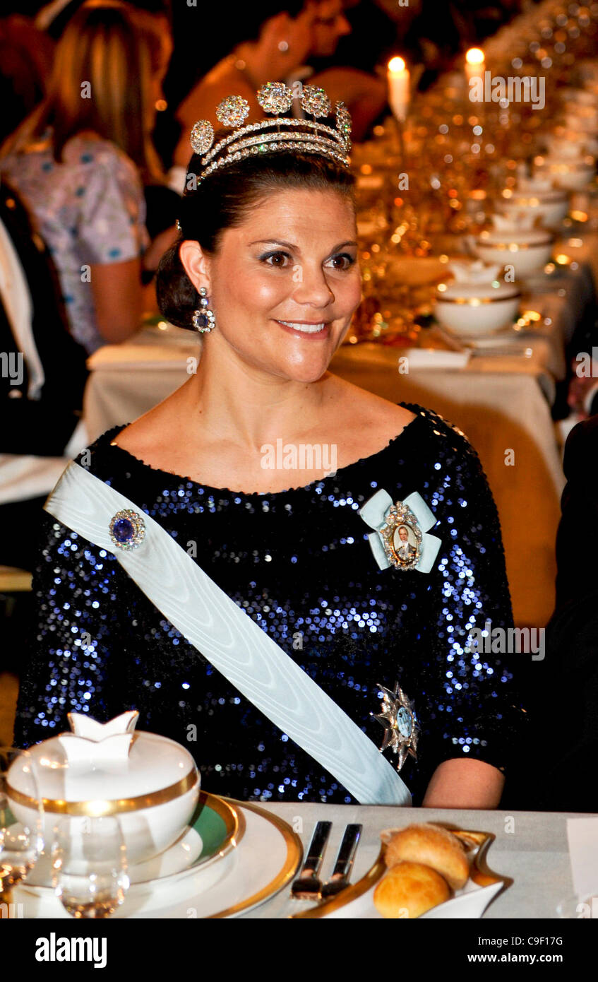 The gala dinner honoring the Nobel Prize Laureates in the Blue Hall in Stockholm City Hall on Saturday December 10th 2011. Crown princess Victoria of Sweden at the main table. Stock Photo