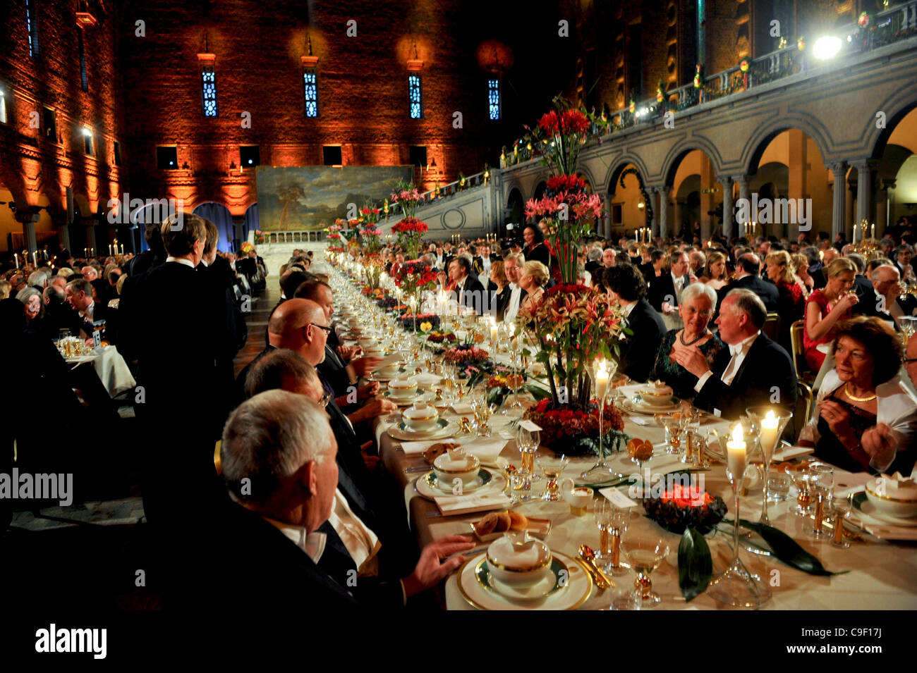 The gala dinner honoring the Nobel Prize Laureates in the Blue Hall in Stockholm City Hall on Saturday December 10th 2011 Stock Photo
