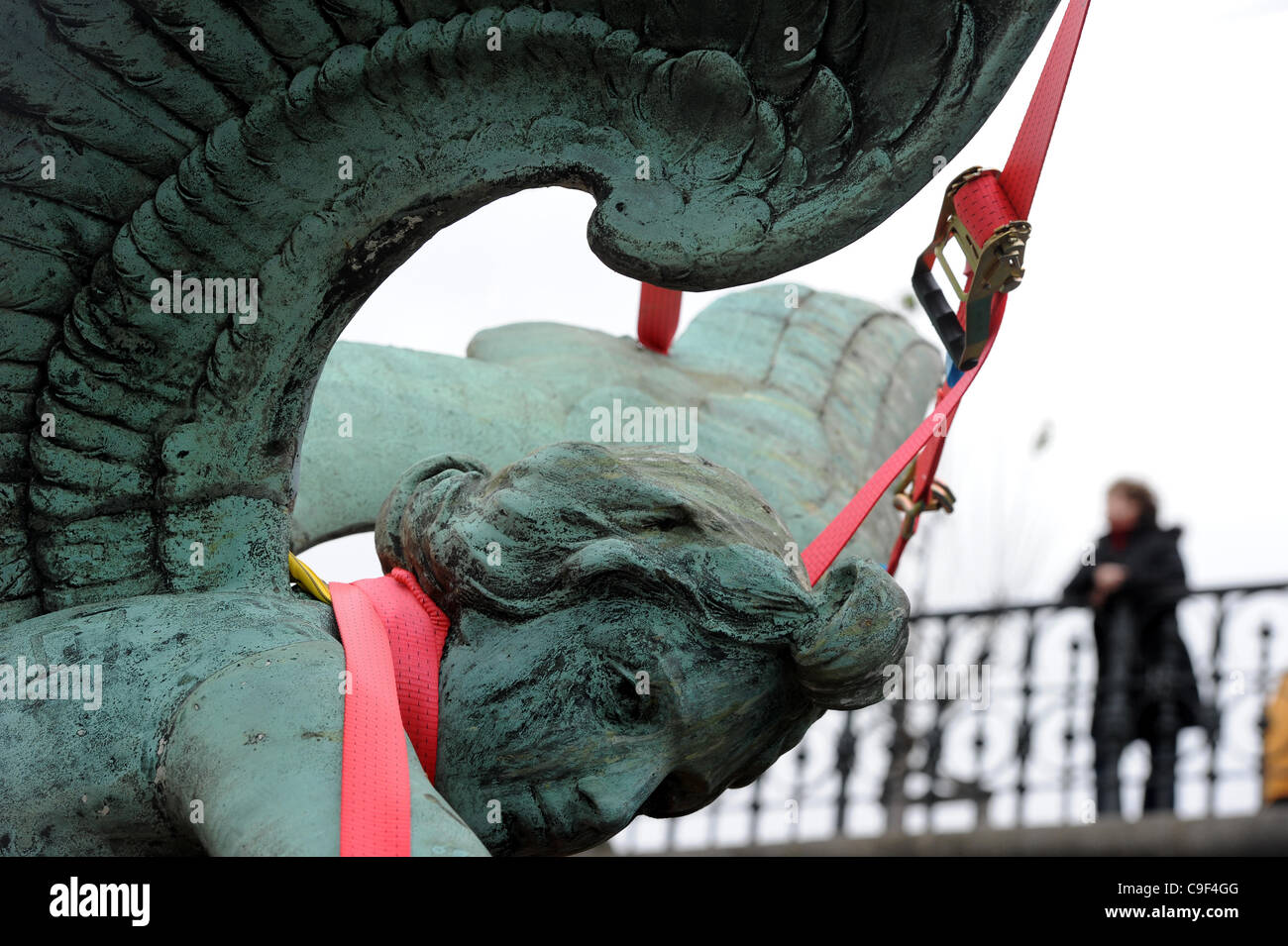 One of four bronze statues of Victoria lining the Art Nouveau style