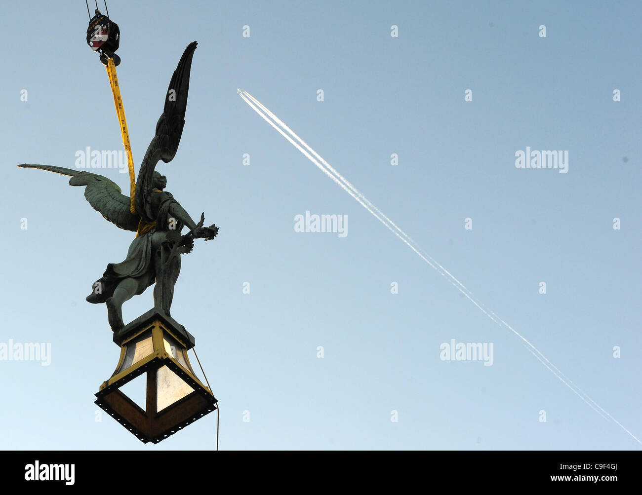 One of four bronze statues of Victoria lining the Art Nouveau style