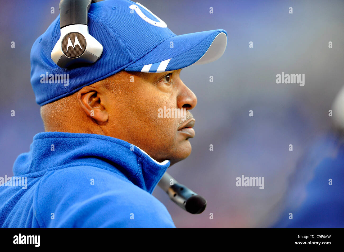 Dec. 11, 2011 - Baltimore, Maryland, U.S - Indianapolis Colts head coach Jim Caldwell looks on during an NFL game between the Baltimore Ravens and the Indianapolis Colts (Credit Image: © TJ Root/Southcreek/ZUMApress.com) Stock Photo