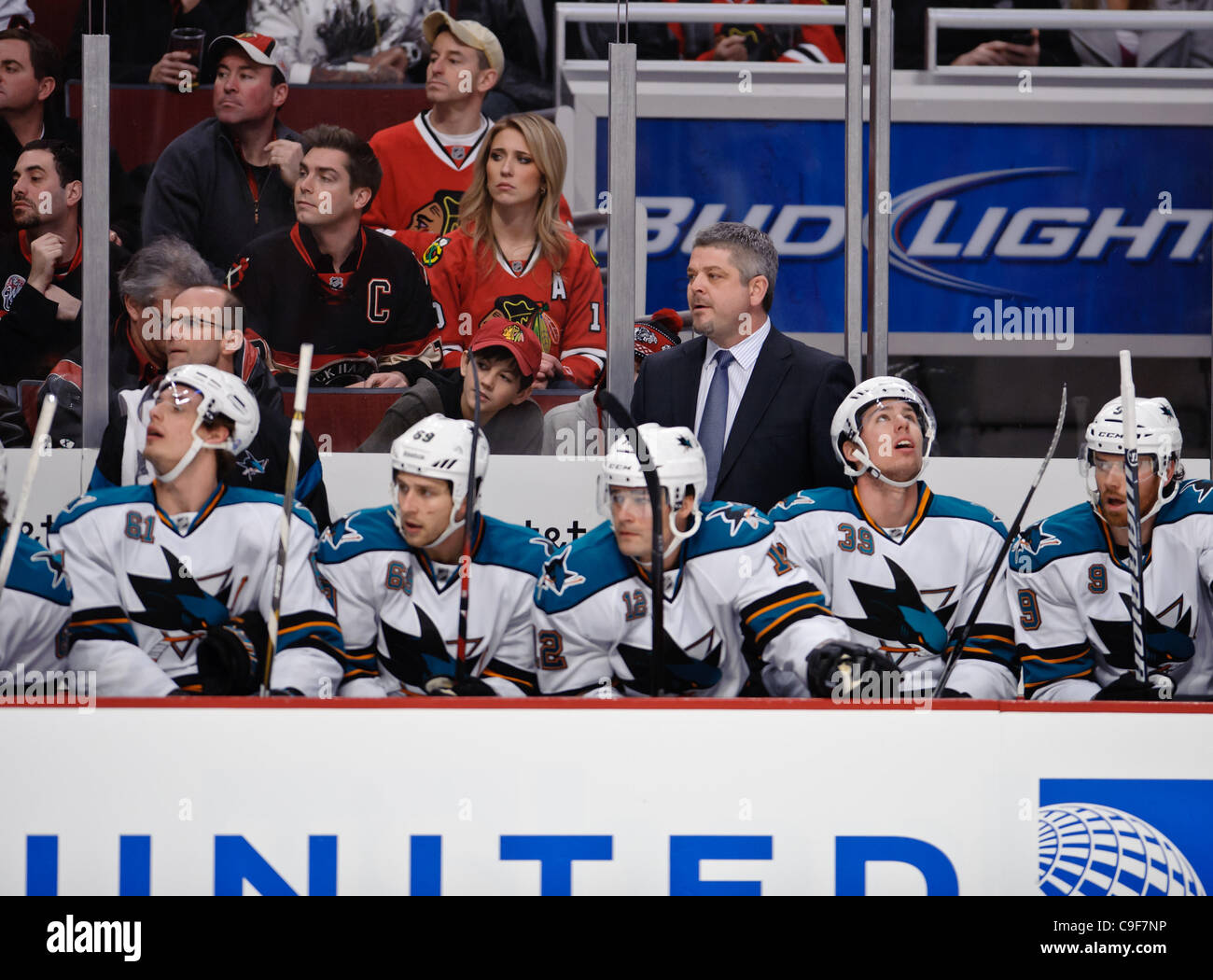 Dec. 11, 2011 - Chicago, Illinois, U.S - San Jose head coach Todd McLellan watches from the bench during the NHL game between the Chicago Blackhawks and the San Jose Sharks at the United Center in Chicago, IL. The Blackhawks defeated the Sharks 3-2 in overtime. (Credit Image: © John Rowland/Southcre Stock Photo