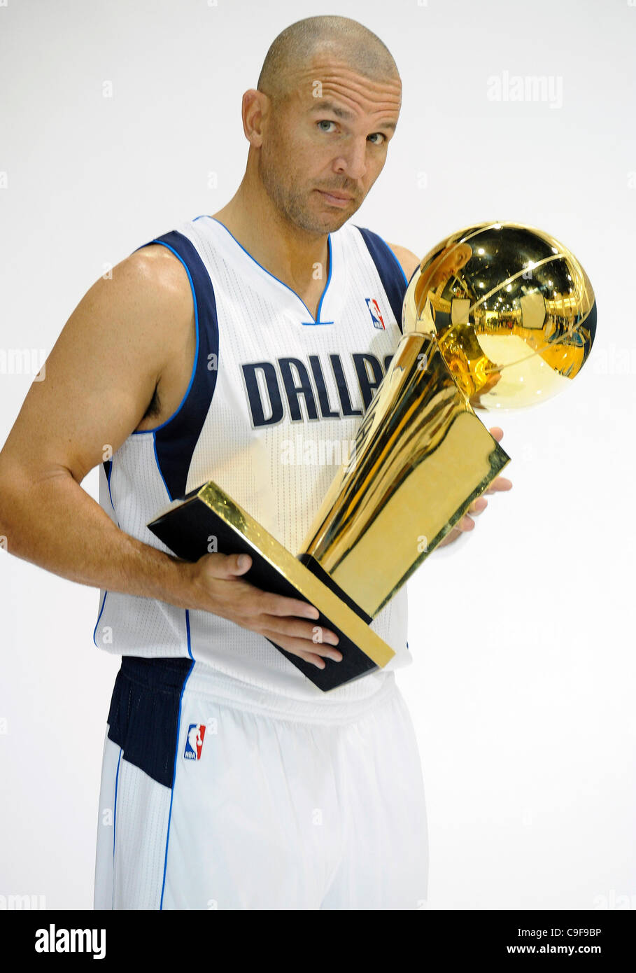 December 13, 2011:  Dallas Mavericks point guard Jason Kidd #2 poses with the Larry O'Brien Championship trophy during Dallas Mavericks Media Day at the American Airlines in Dallas, TX(Credit Image: © Albert Pena/Cal Sport Media/ZUMAPRESS.com) Stock Photo