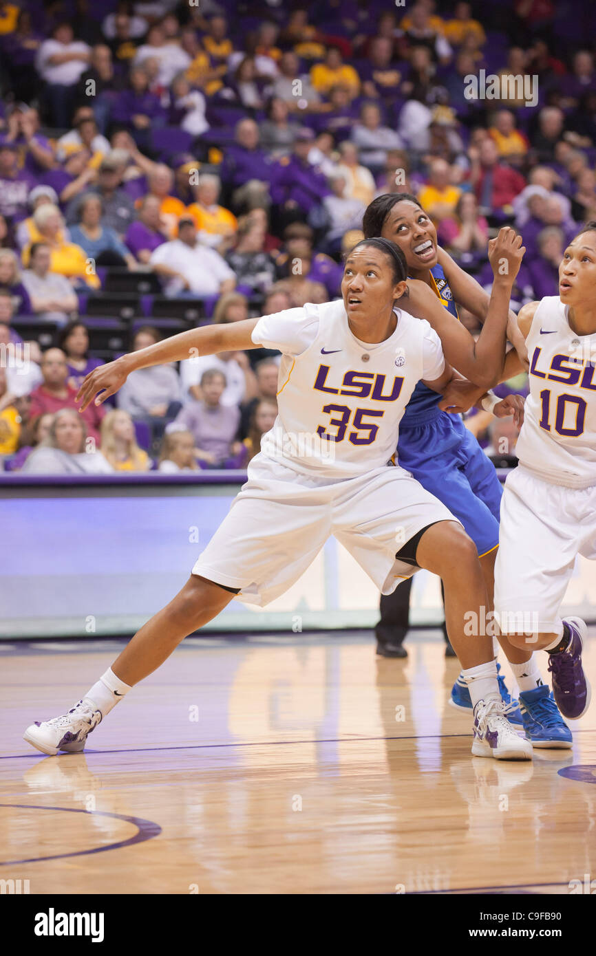 Dec. 13, 2011 - Baton Rouge, Louisiana, United States of America - LSU Lady Tiger forward Taylor Turnbow (#35) blocks out a UCLA player during the second half. LSU defeated UCLA by the score of 58-41. (Credit Image: © Joseph Bellamy/Southcreek/ZUMAPRESS.com) Stock Photo