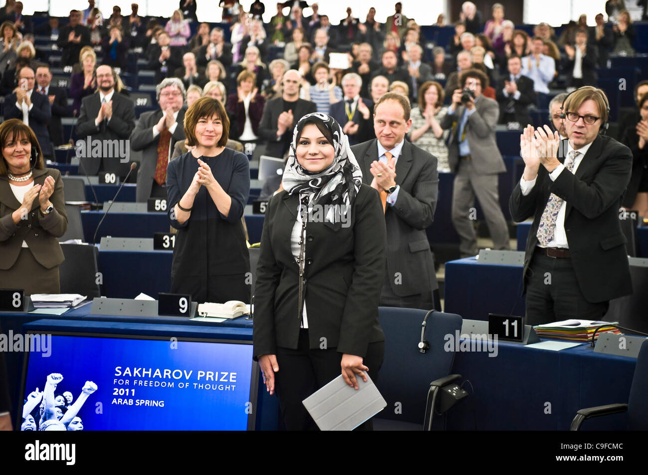 Dec. 14, 2011 - Strasbourg, Alsace, France -  Asmaa Mahfouz from Egypt  Arab Spring activist  in their respective countries, during the European Union's Sakharov Prize for Freedom of Thought ceremony at European Parliament Headquarters  in  Strasbourg, France on 2011-12-14  by Wiktor Dabkowski  (Cre Stock Photo