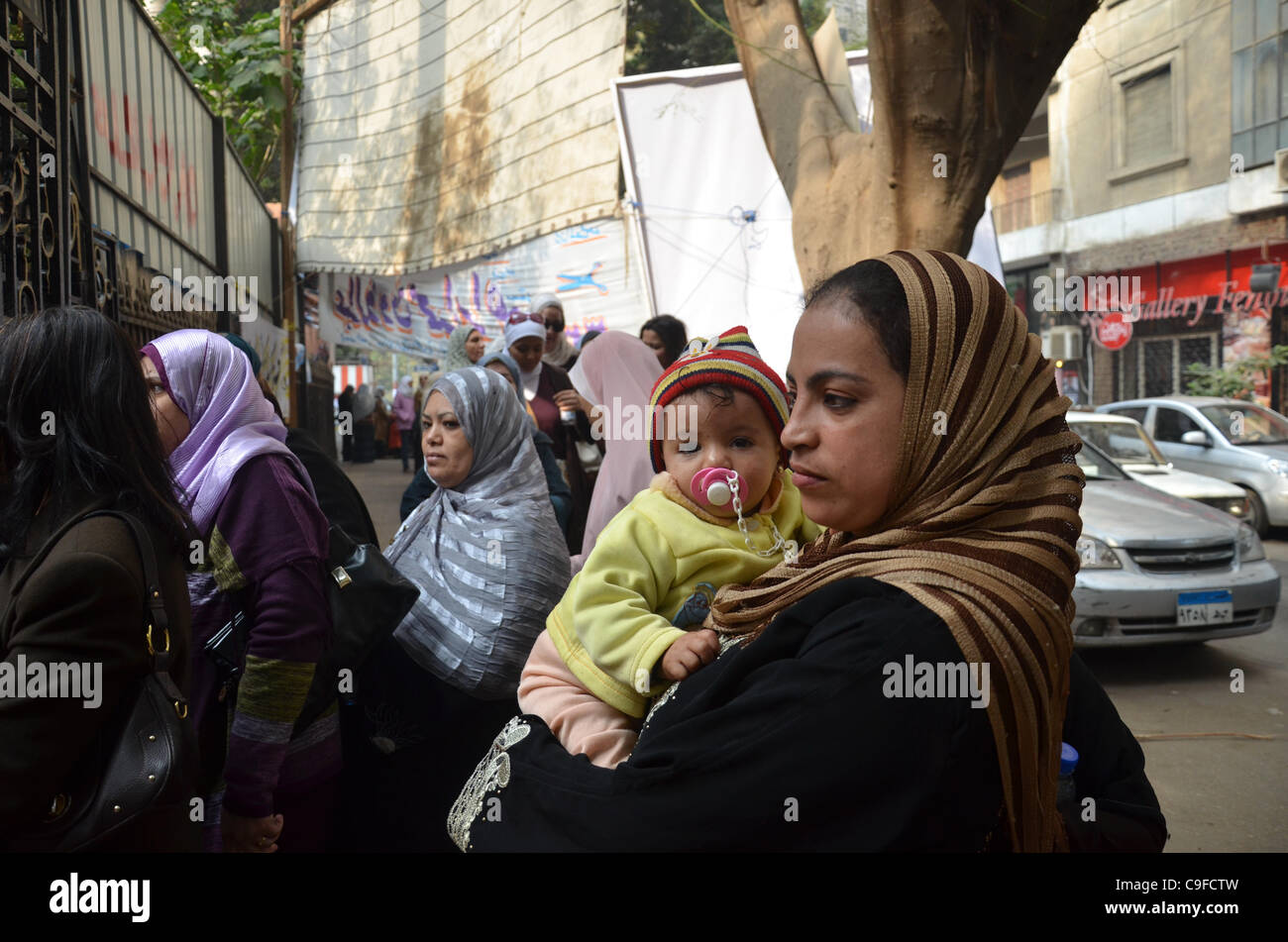 Voters across the Giza and other governorates around Egypt go to the polls in the second round of Parliamentary elections. Stock Photo