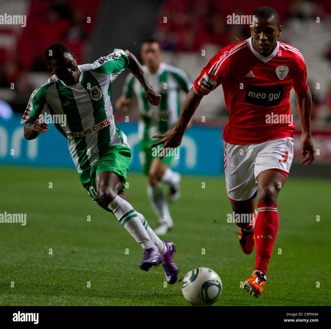 Portugal Liga Zon Sagres 13rd round - SL Benfica (SLB) x Rio Ave FC (RAFC)  Christian Rio Ave FC Forward (L)  (the scorer of the first goal) and Emerson SL Benfica Defender (R) Stock Photo