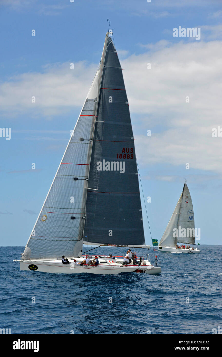 17.12.2011. Sydney, Australia. Day 3. Rolex Trophy Passage Series. Nine Dragons skippered by Bob Cox with Easy Tiger skippered by Chris Way in the background. Stock Photo