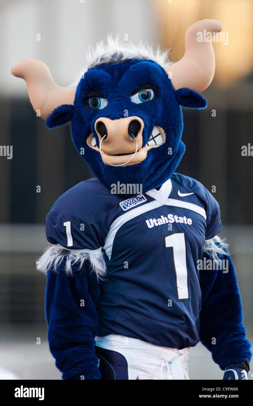 Dec. 17, 2011 - Boise, Idaho, United States of America - 17 December 2011: The Utah State mascot during first half action of the Famous Idaho Potato Bowl in Boise Idaho. The Utah State Aggies led the Ohio Bobcats 9-7 at the half. (Credit Image: © Stanley Brewster/Southcreek/ZUMAPRESS.com) Stock Photo