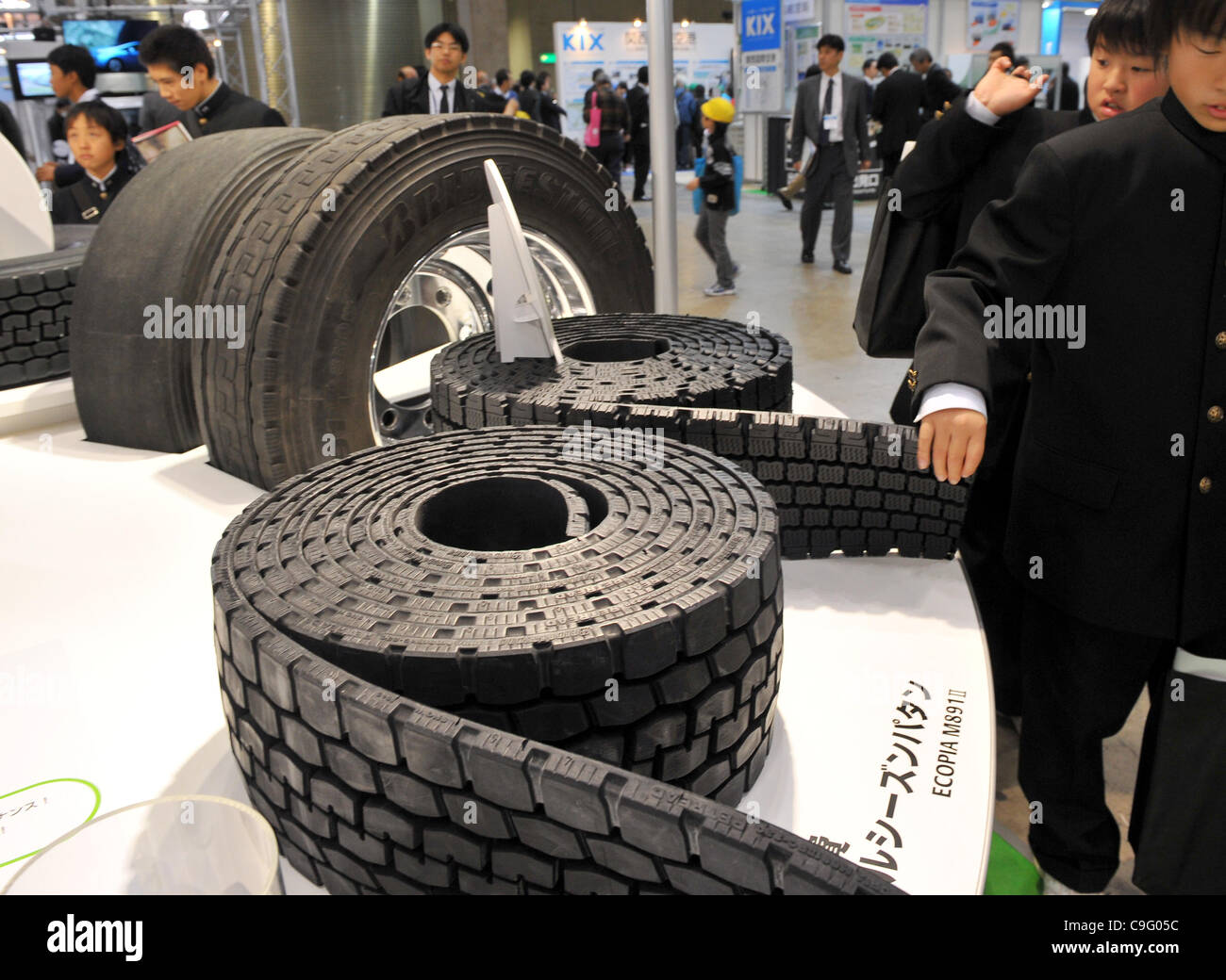 December 16, 2011, Tokyo, Japan Retread tires are shown at Eco