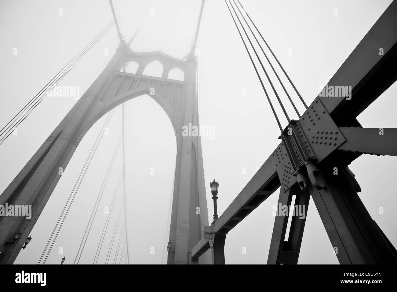 Dec. 6, 2011 - Portland, Oregon, United States - Dense fog envelopes the St. Johns Bridge in Portland, Oregon. (Credit Image: © Jim Z. Rider/ZUMAPRESS.com) Stock Photo