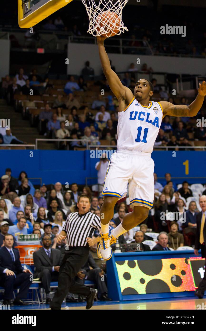 Dec. 20, 2011 - Los Angeles, California, U.S - UCLA Bruins Lazeric Jones (11) gets a breakaway dunk in second half action.  The UCLA Bruins defeat the UC Irvine Anteaters 89-60. (Credit Image: © Josh Chapel/Southcreek/ZUMAPRESS.com) Stock Photo