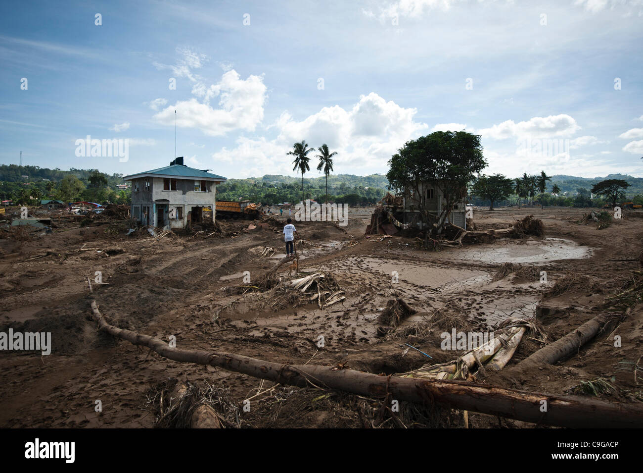 CAGAYAN DE ORO, PHILIPPINES, 22/12/2011. A residential area in Cagayan De Oro, most of the houses in this area was washed away. Typhoon Washi in the Philippines has killed more than 1000 people, and leave  tens of thousands homeless. Stock Photo