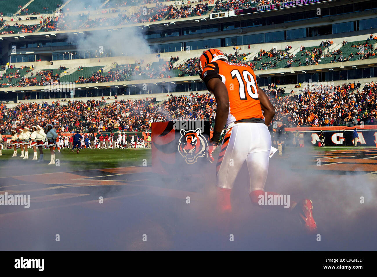 Dec. 24, 2011 - Cincinnati, Ohio, U.S - Cincinnati Bengals wide receiver A.J. Green (18) is introduced prior to the game between the Arizona Cardinals and Cincinnati Bengals at Paul Brown Stadium, Cincinnati, Ohio.  Cincinnati defeated Arizona 23-16. (Credit Image: © Scott Stuart/Southcreek/ZUMAPRES Stock Photo