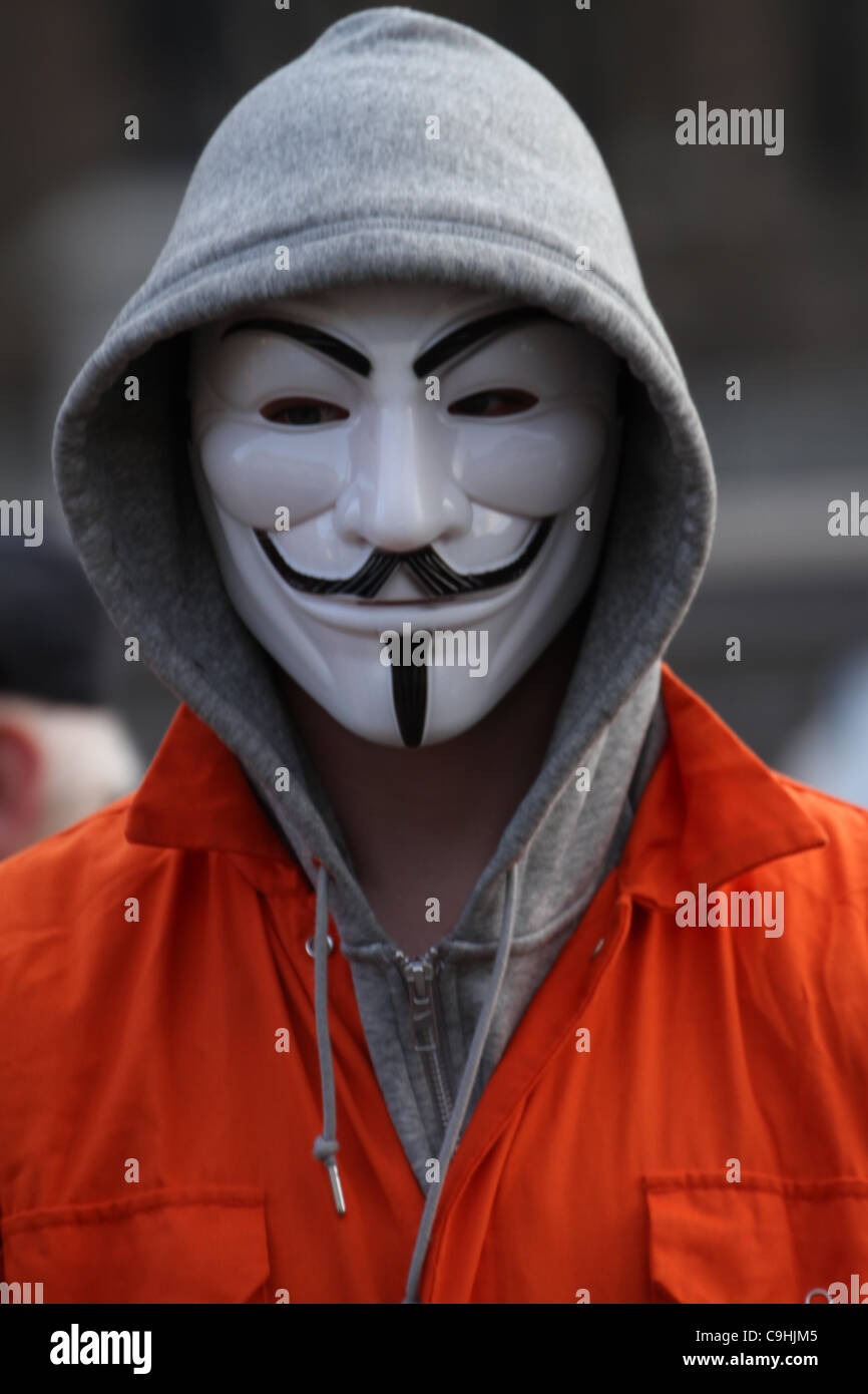 'Anonymous' protester at the London Guantanamo Rally Stock Photo