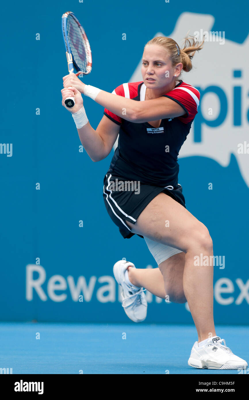 08.01.12 Sydney, Australia. Australian Jelena Dokic in action during the Apia International Sydney Tennis Tournament against Isabella Holland of Australia , Australian Open Series, at the Sydney Olympic Park Tennis Centre,Homebush. Stock Photo