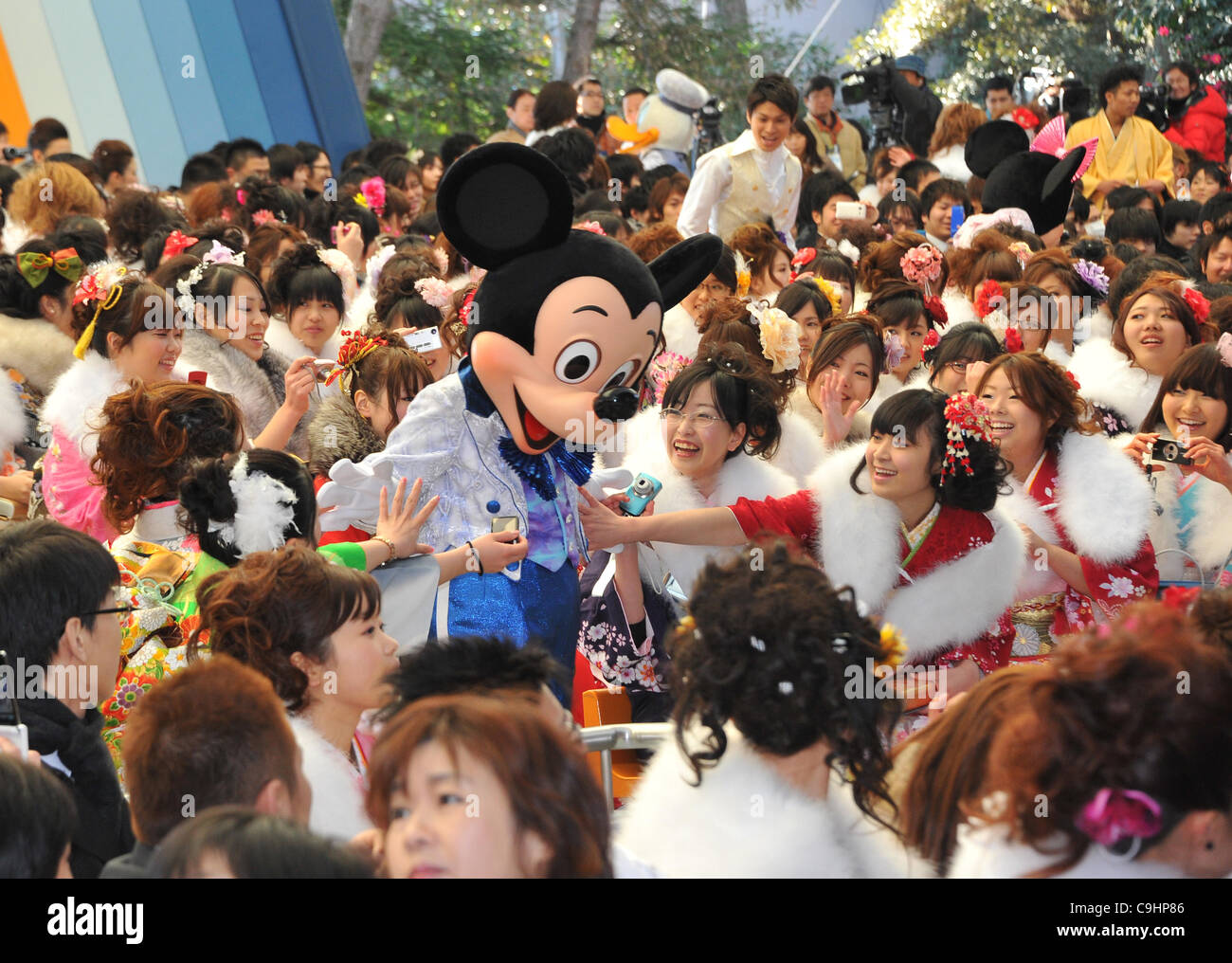 January 9, 2012, Chiba, Japan Young Japanese boys and girls, all dressed up in fine suits and